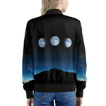 Night Sky And Moon Phase Print Women's Bomber Jacket