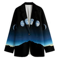 Night Sky And Moon Phase Print Women's Cotton Blazer
