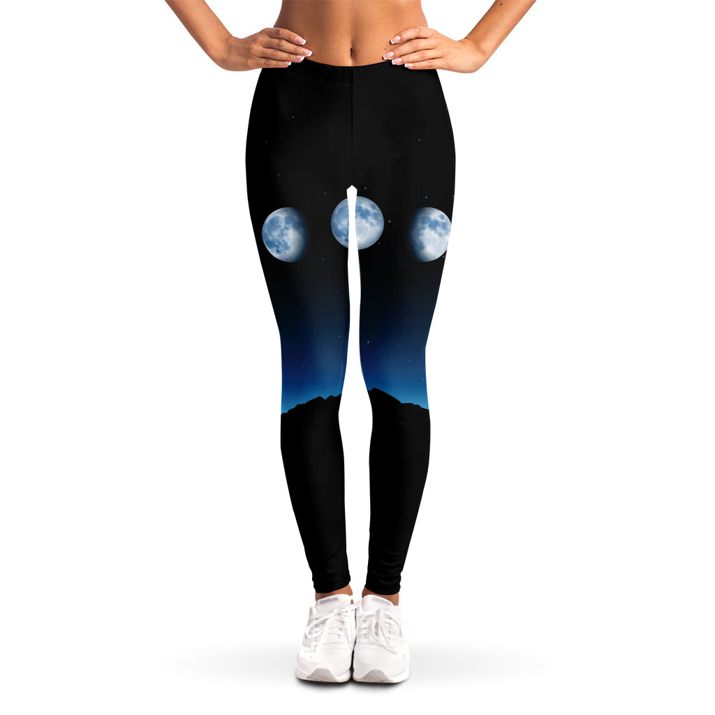 Night Sky And Moon Phase Print Women's Leggings