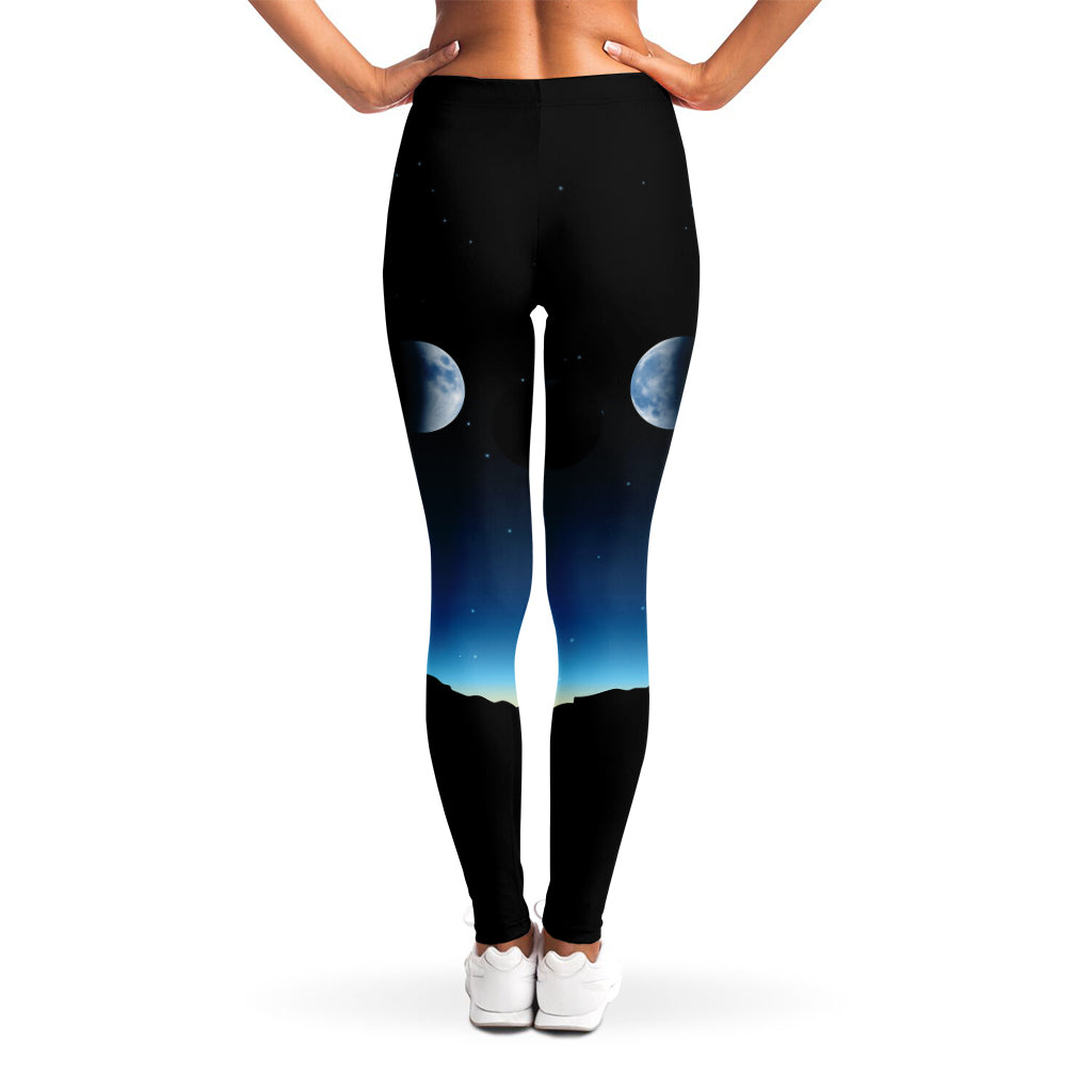 Night Sky And Moon Phase Print Women's Leggings