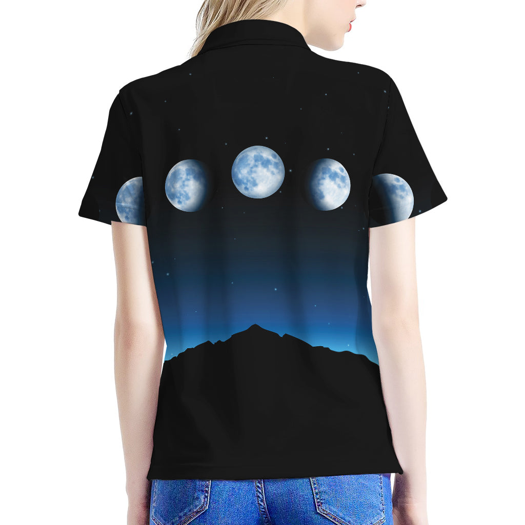 Night Sky And Moon Phase Print Women's Polo Shirt