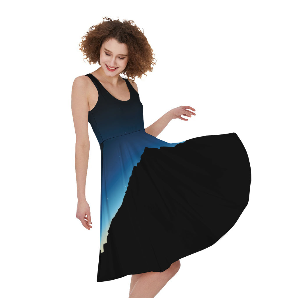Night Sky And Moon Phase Print Women's Sleeveless Dress