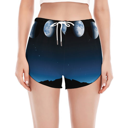 Night Sky And Moon Phase Print Women's Split Running Shorts