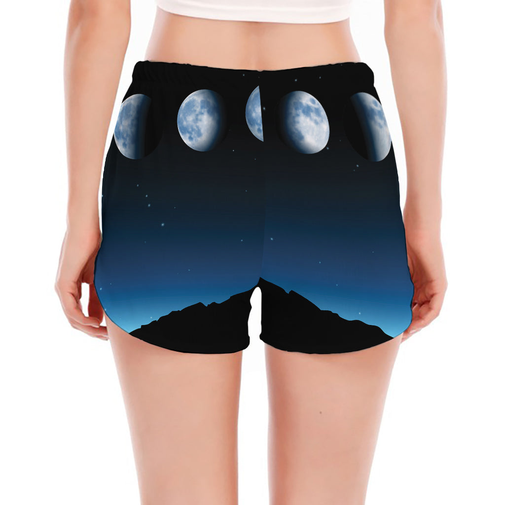 Night Sky And Moon Phase Print Women's Split Running Shorts