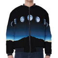 Night Sky And Moon Phase Print Zip Sleeve Bomber Jacket