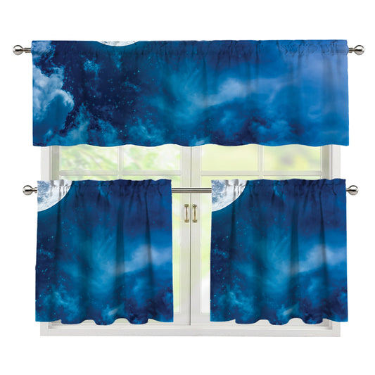 Night Sky And Moonlight Print 3 Piece Kitchen Curtains