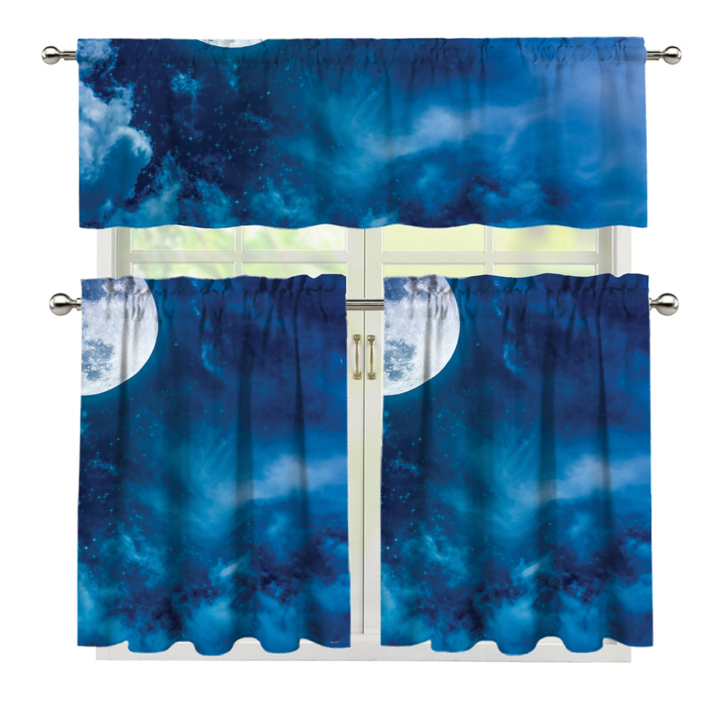 Night Sky And Moonlight Print 3 Piece Kitchen Curtains