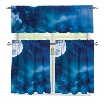 Night Sky And Moonlight Print 3 Piece Kitchen Curtains