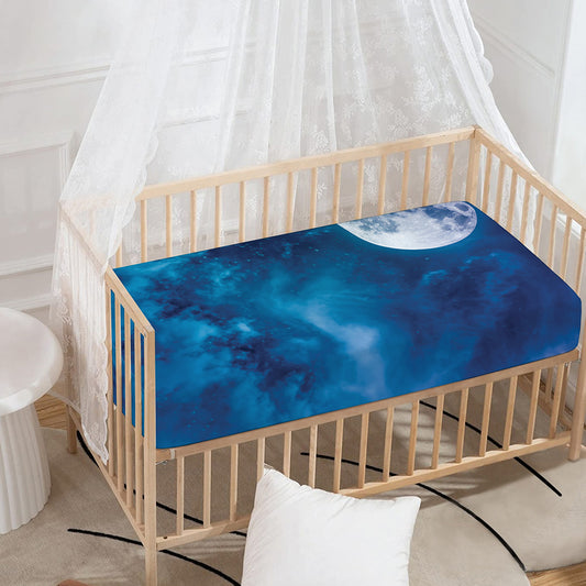 Night Sky And Moonlight Print Baby Crib Sheet