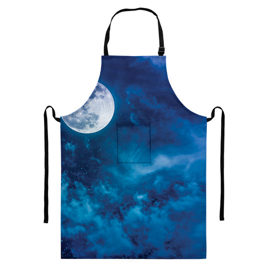 Night Sky And Moonlight Print Bib Apron With Pocket