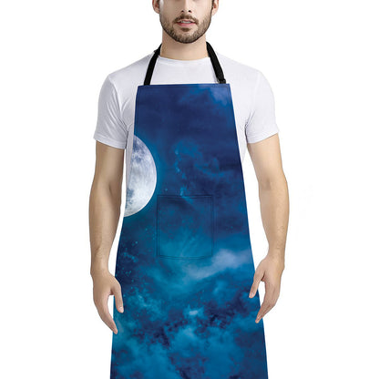 Night Sky And Moonlight Print Bib Apron With Pocket
