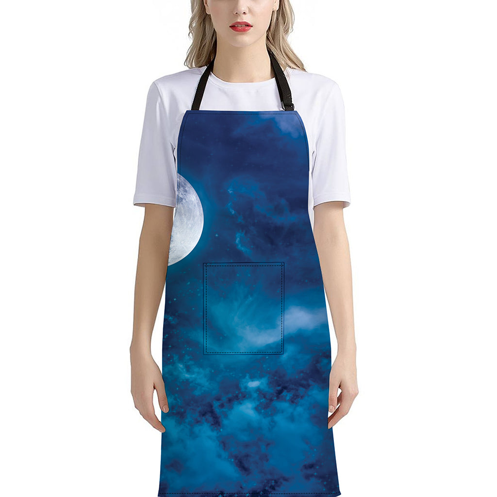 Night Sky And Moonlight Print Bib Apron With Pocket