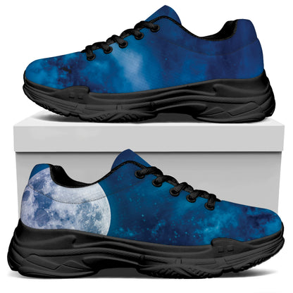 Night Sky And Moonlight Print Black Chunky Shoes