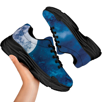 Night Sky And Moonlight Print Black Chunky Shoes
