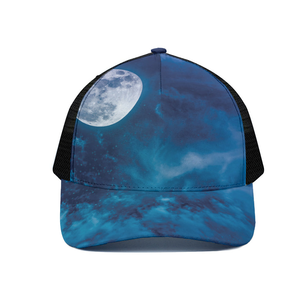 Night Sky And Moonlight Print Black Mesh Trucker Cap