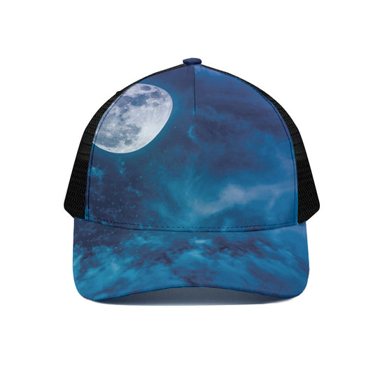 Night Sky And Moonlight Print Black Mesh Trucker Cap