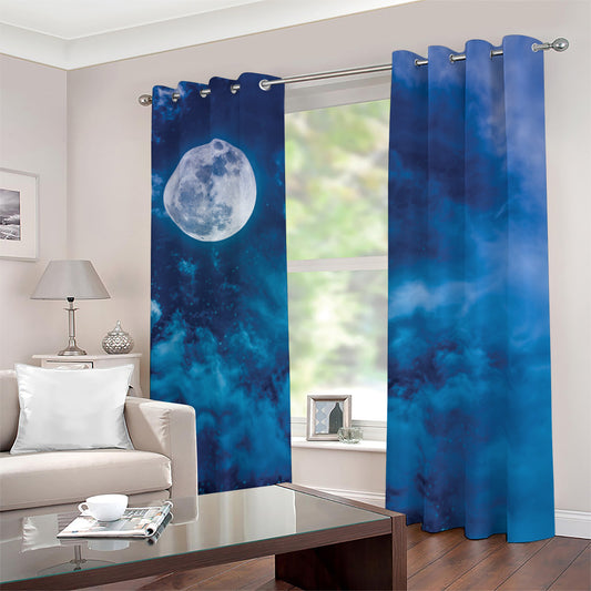 Night Sky And Moonlight Print Blackout Grommet Curtains