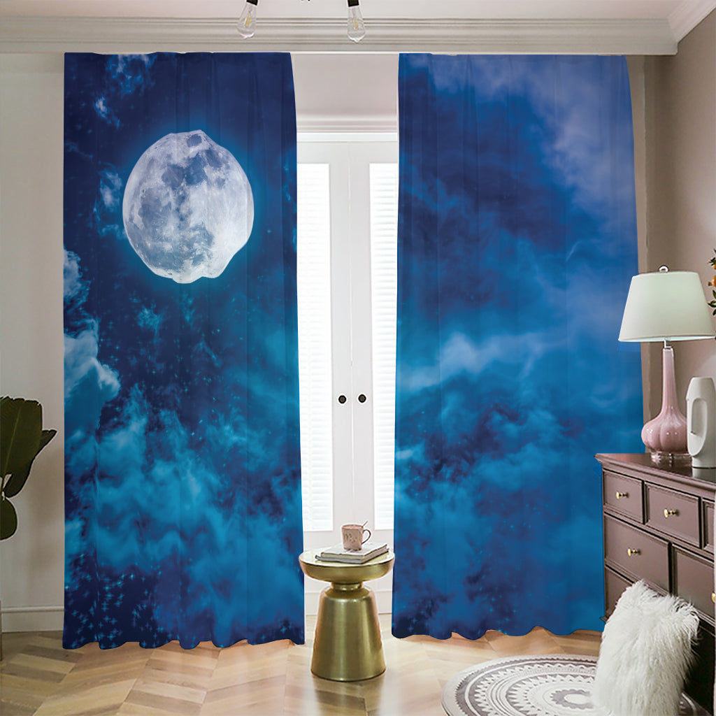 Night Sky And Moonlight Print Blackout Pencil Pleat Curtains