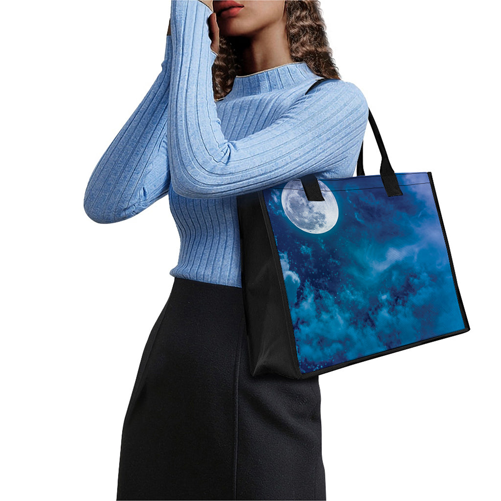 Night Sky And Moonlight Print Canvas Tote Bag