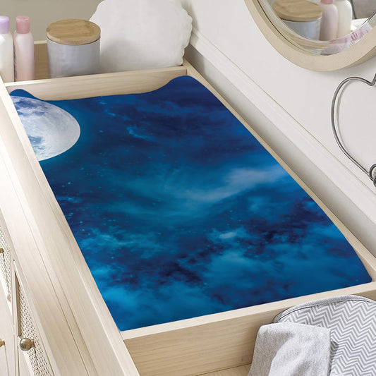 Night Sky And Moonlight Print Changing Pad Cover