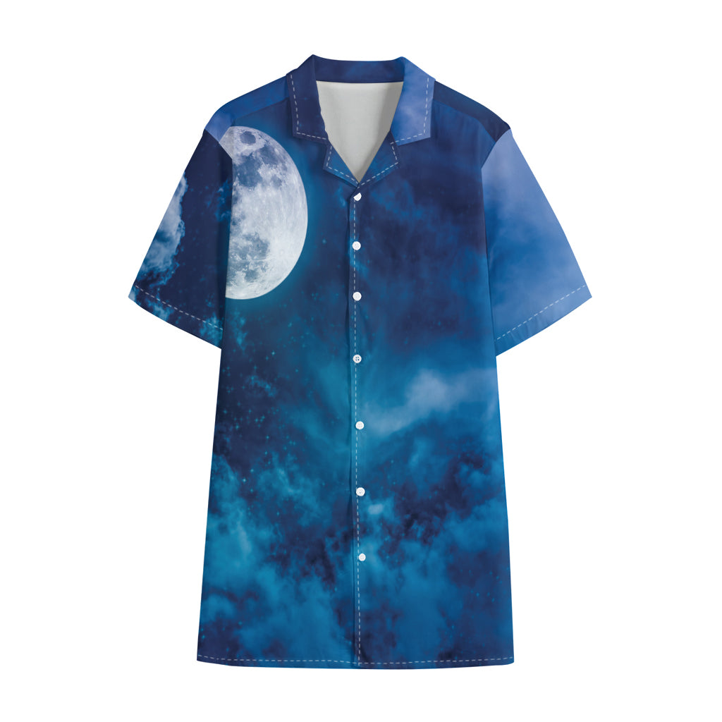 Night Sky And Moonlight Print Cotton Hawaiian Shirt