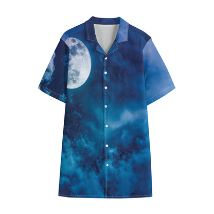 Night Sky And Moonlight Print Cotton Hawaiian Shirt