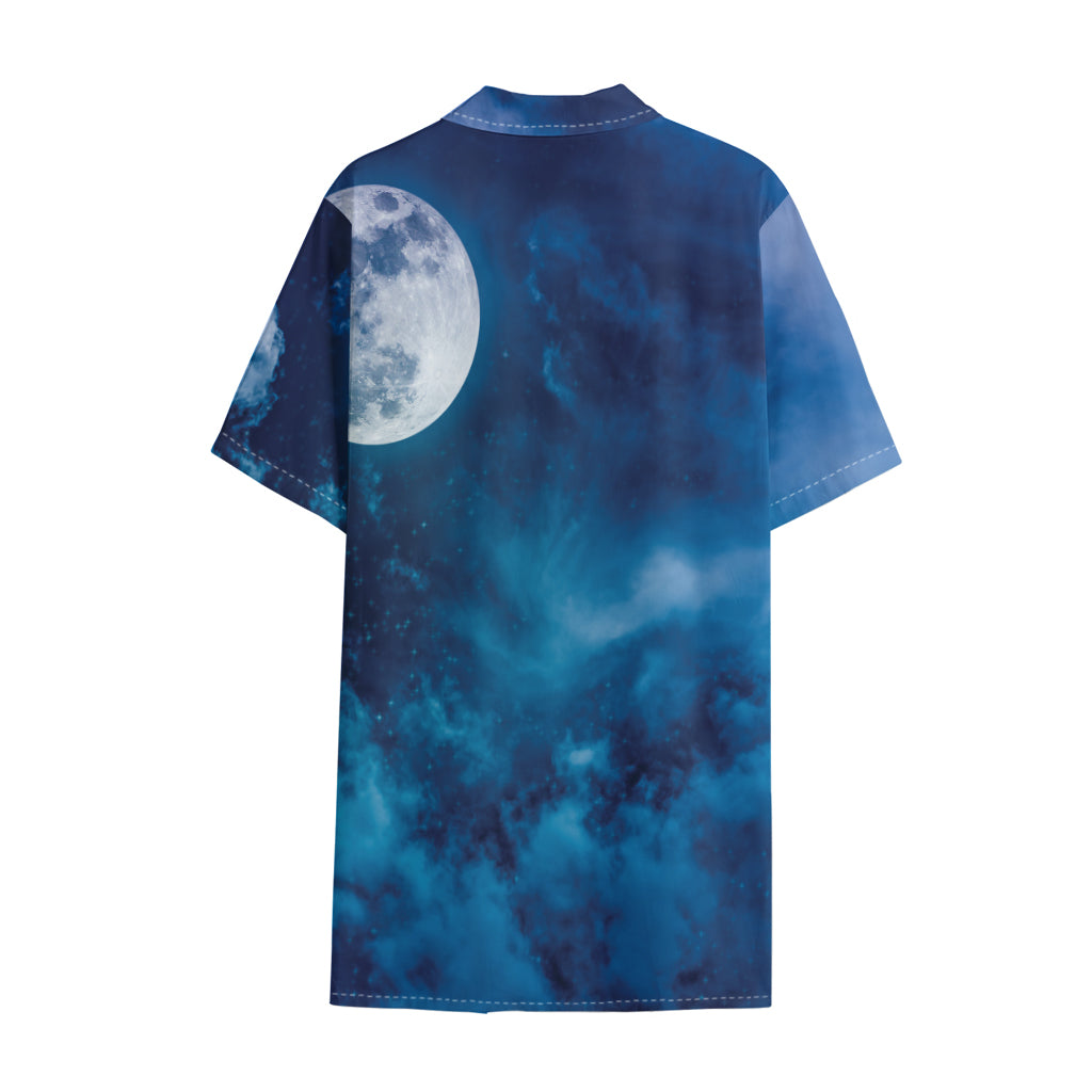 Night Sky And Moonlight Print Cotton Hawaiian Shirt