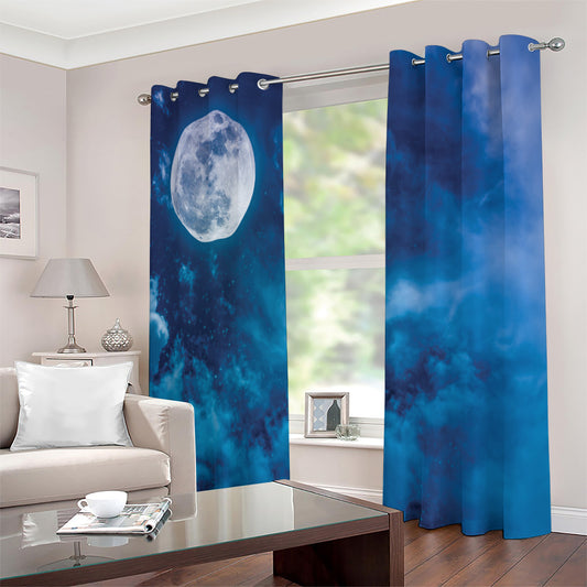 Night Sky And Moonlight Print Extra Wide Grommet Curtains