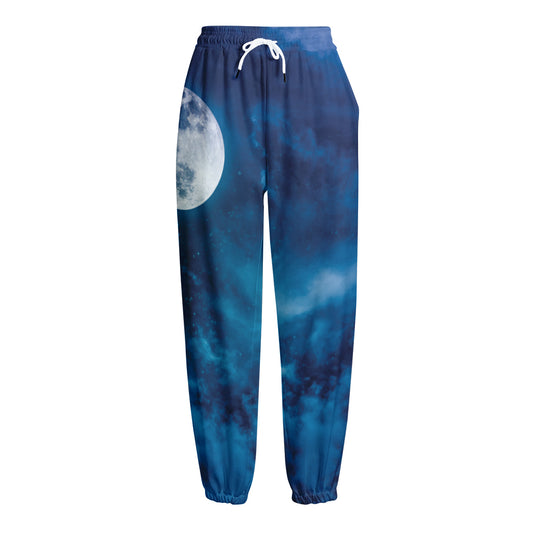 Night Sky And Moonlight Print Fleece Lined Knit Pants