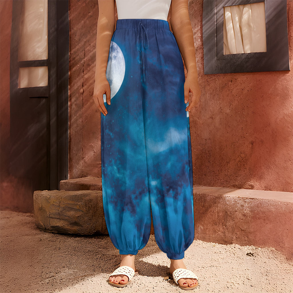 Night Sky And Moonlight Print Harem Pants
