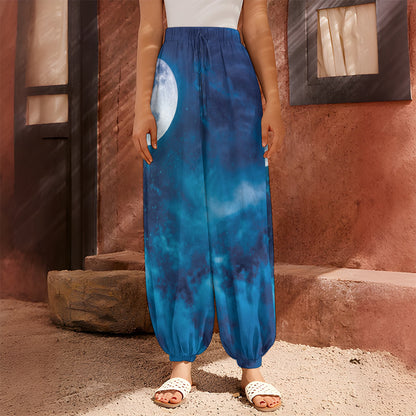 Night Sky And Moonlight Print Harem Pants