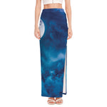 Night Sky And Moonlight Print High Slit Maxi Skirt