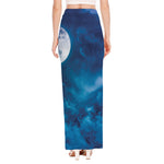 Night Sky And Moonlight Print High Slit Maxi Skirt