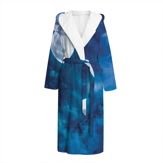 Night Sky And Moonlight Print Hooded Bathrobe
