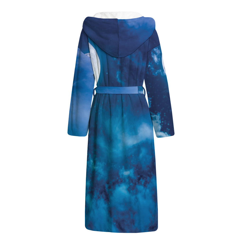Night Sky And Moonlight Print Hooded Bathrobe