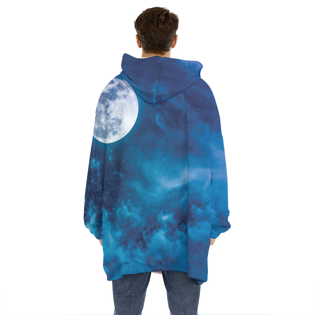 Night Sky And Moonlight Print Hoodie Blanket