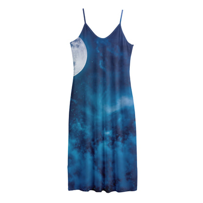 Night Sky And Moonlight Print Jersey Midi Cami Dress