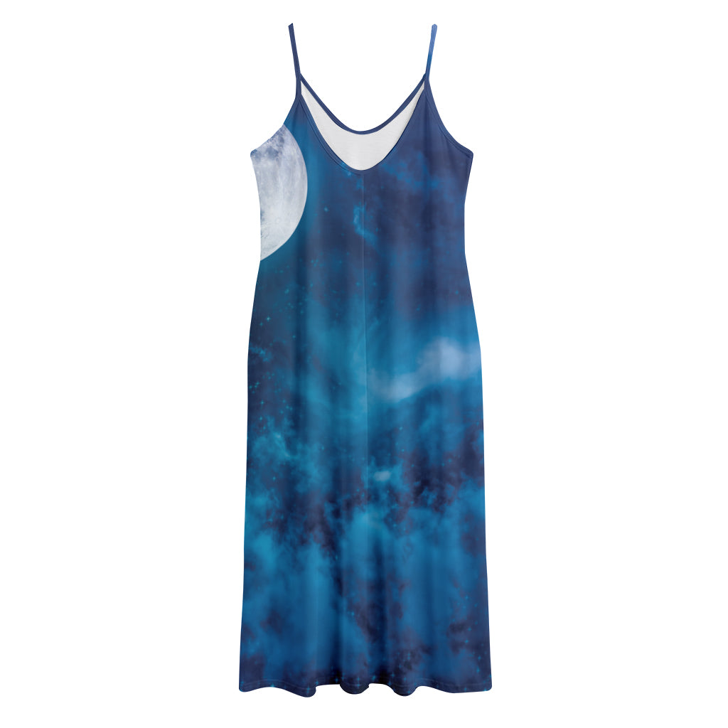 Night Sky And Moonlight Print Jersey Midi Cami Dress