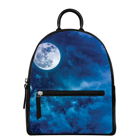 Night Sky And Moonlight Print Leather Backpack