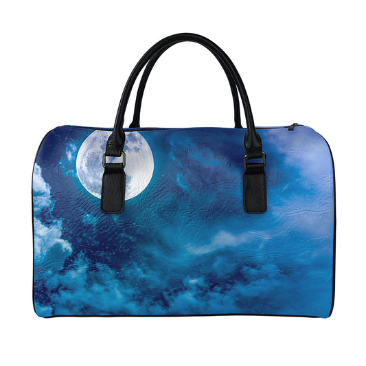 Night Sky And Moonlight Print Leather Duffle Bag