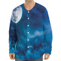 Night Sky And Moonlight Print Long Sleeve Baseball Jersey