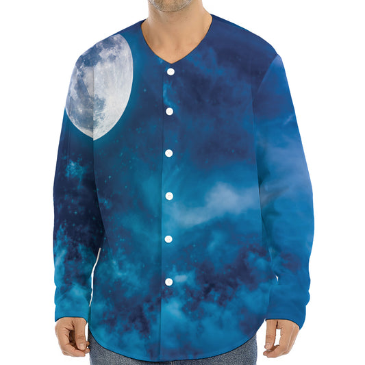 Night Sky And Moonlight Print Long Sleeve Baseball Jersey