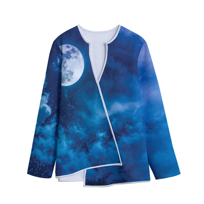 Night Sky And Moonlight Print Long Sleeve Short Coat