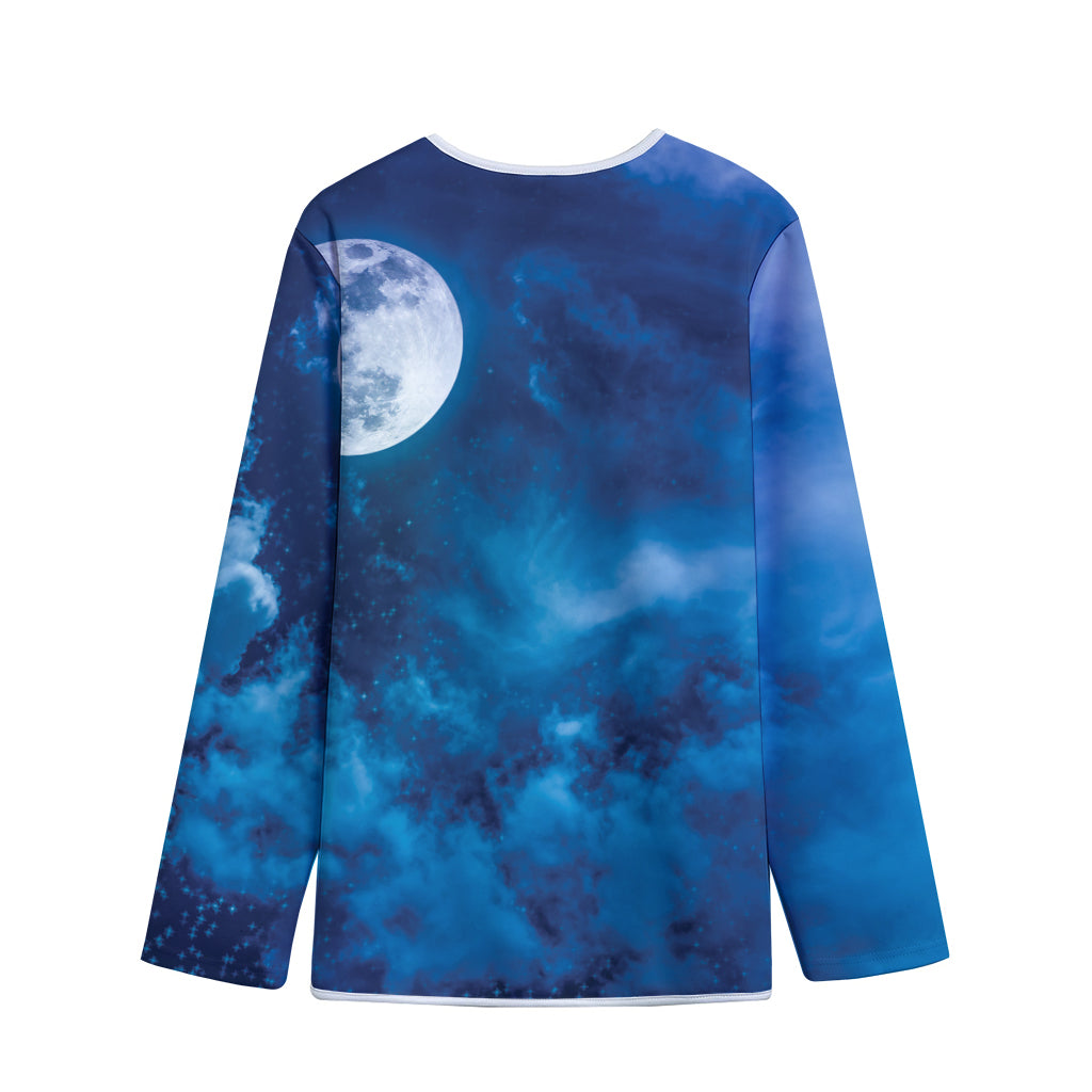 Night Sky And Moonlight Print Long Sleeve Short Coat