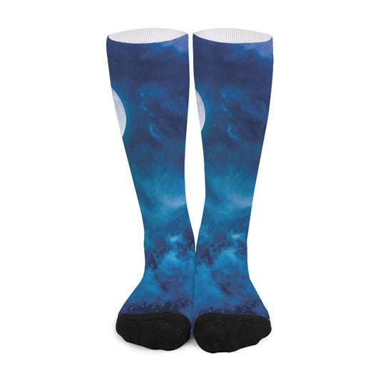 Night Sky And Moonlight Print Long Socks