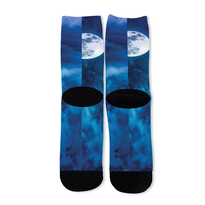 Night Sky And Moonlight Print Long Socks
