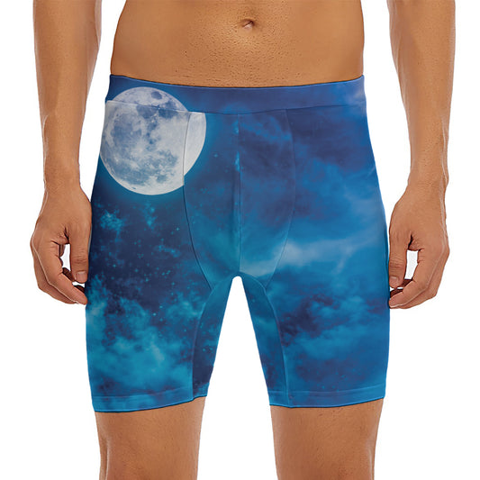 Night Sky And Moonlight Print Men's Long Boxer Briefs