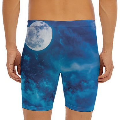 Night Sky And Moonlight Print Men's Long Boxer Briefs