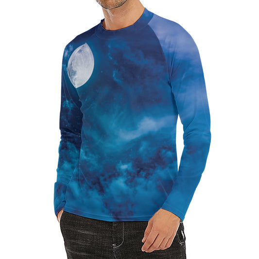 Night Sky And Moonlight Print Men's Long Sleeve Rash Guard
