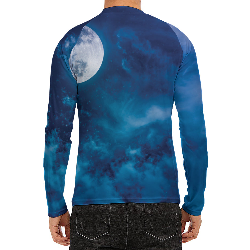 Night Sky And Moonlight Print Men's Long Sleeve Rash Guard